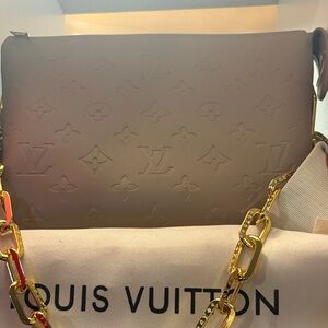 Louis Vuitton Tan Embossed Shoulder Bag with Gold Chain